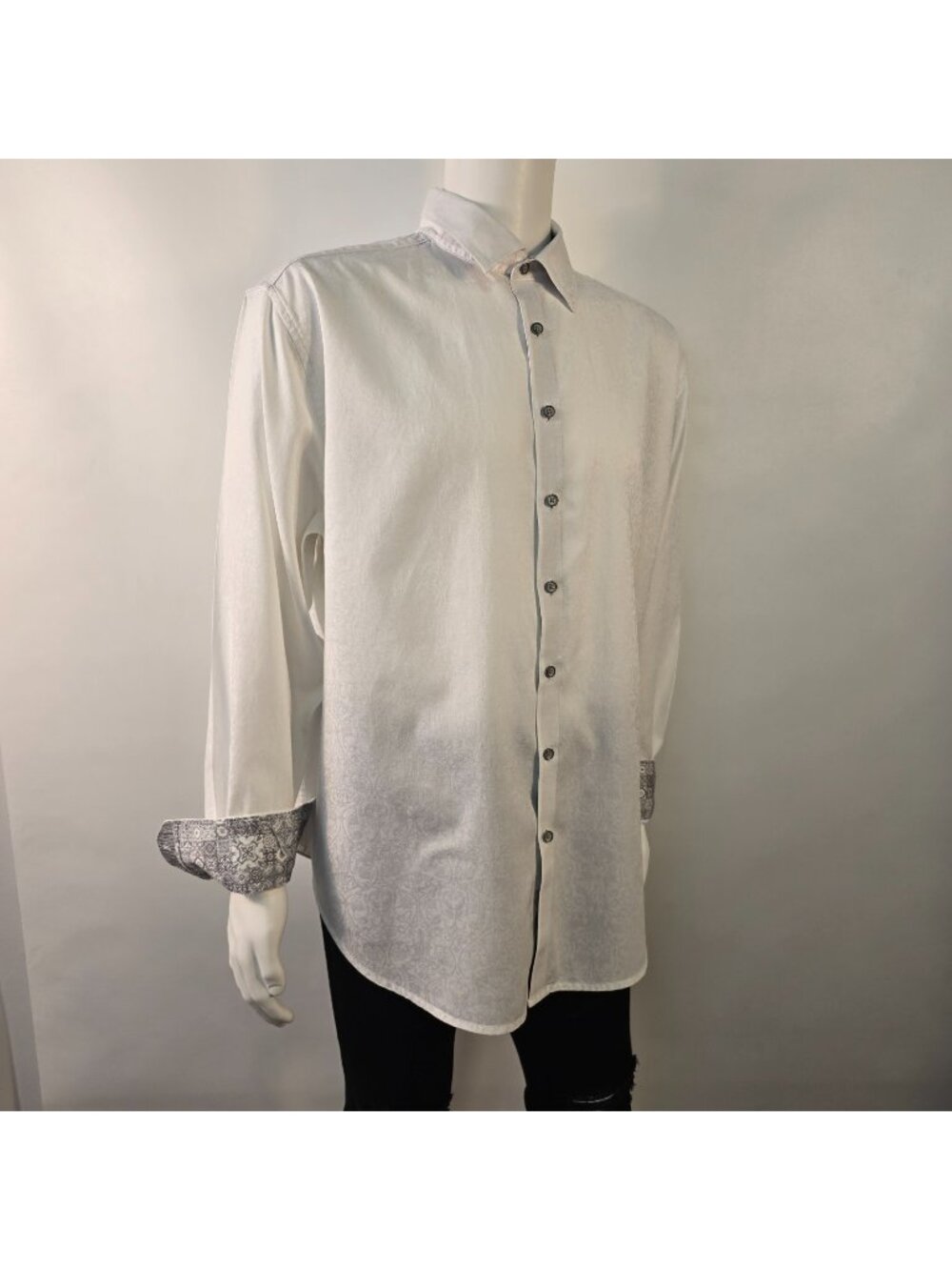 Robert Graham Knowledge Wisdom Truth Shirt Sz XL White Paisley Flip Cuff Cotton